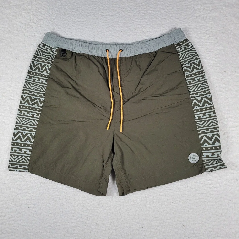 Bearded‎ Goat Swim Trunks Mens XXL Olive Green Grey Tribal Print Nylon Shorts